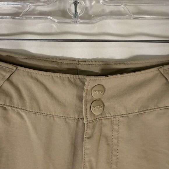 Columbia PFG Shorts Women's Medium Khaki Chino Stretch 5" Inseam Nylon - Picture 3 of 8